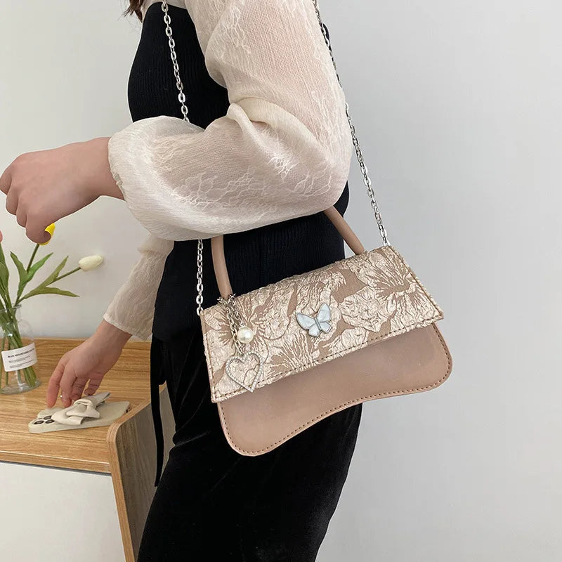 Women's Vintage Chain Crossbody Clutch Purse with Butterfly Design