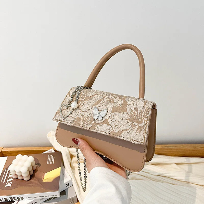 Women's Vintage Chain Crossbody Clutch Purse with Butterfly Design