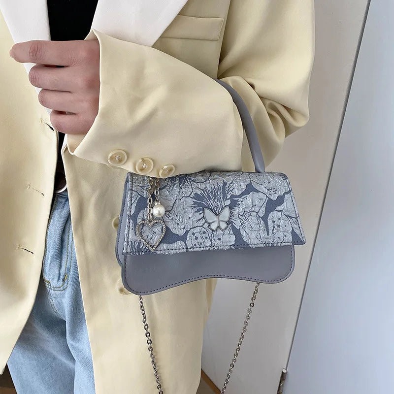 Women's Vintage Chain Crossbody Clutch Purse with Butterfly Design