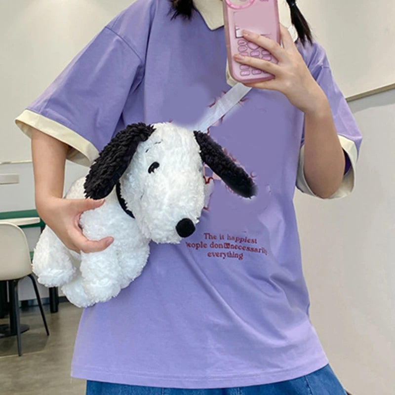 Dog Shaped Crossbody Bag Plush Animal Shoulder Purse Cute Messenger for Girls
