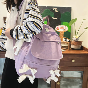 Girls Bow Backpack Solid School Bags for Teenage Girl
