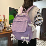 Girls Bow Backpack Solid School Bags for Teenage Girl