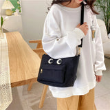Japanese Bento Box Bag Bucket Shoulder Bags for Women Solid Casual Handbags