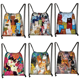 Colored Cat Drawstring Gym Pouch Bag for Girls