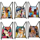 Colored Cat Drawstring Gym Pouch Bag for Girls