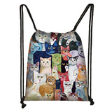 Colored Cat Drawstring Gym Pouch Bag for Girls