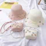 Girls Kids Beach Bag Bucket Straw Bag Sun Hat Set