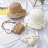 Girls Kids Beach Bag Bucket Straw Bag Sun Hat Set
