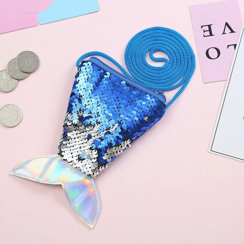 Girls Mermaid Tail Crossbody Coin Purse Wallet Card Holder in Various Colors