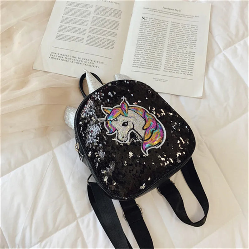 Girls Mini Backpack Sequins Unicorn Small Bag Casual Travel Bag