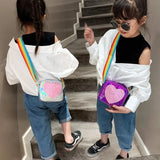 Girls Mini Crossbody Hand Bag Children's PU Leather Rainbow Love Princess Coin P