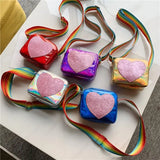 Girls Mini Crossbody Hand Bag Children's PU Leather Rainbow Love Princess Coin P