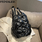 Women's Nylon Space Down Shoulders Bag Quilted School Backpack