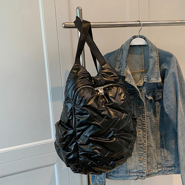 Women's Nylon Space Down Shoulders Bag Quilted School Backpack