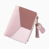 Girls PU Leather Short Wallets Patchwork Coin Purses Clutch Tassel