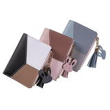 Girls PU Leather Short Wallets Patchwork Coin Purses Clutch Tassel