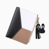Girls PU Leather Short Wallets Patchwork Coin Purses Clutch Tassel
