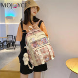 Girls Patchwork School Bag Plaid Large Capacity Rucksack