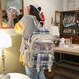 Girls Plaid School Bag Large Capacity Rucksack