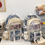 Girls Patchwork School Bag Plaid Large Capacity Rucksack Female Double Shoulders