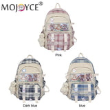 Girls Patchwork School Bag Plaid Large Capacity Rucksack