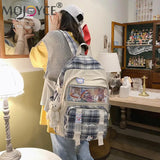 Girls Patchwork School Bag Plaid Large Capacity Rucksack