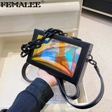 Girls Personality Clear PVC Clutch Bag Vintage Acrylic Chains Messenger B
