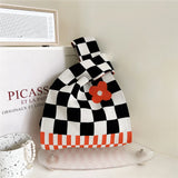 Plaid Flower Knitting Handbag For Women Autumn Winter Shoulder Bag
