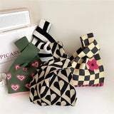 Plaid Flower Knitting Handbag For Women Autumn Winter Shoulder Bag
