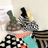 Plaid Flower Knitting Handbag For Women Autumn Winter Shoulder Bag