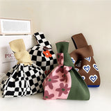 Plaid Flower Knitting Handbag For Women Autumn Winter Shoulder Bag