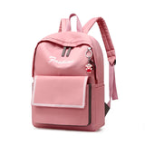 Pink Preppy Style School Bag with Pendant, Waterproof Travel Bagpack