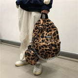 Leopard Print Chain Backpack for Teenage Girls