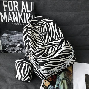Leopard Print Chain Backpack for Teenage Girls