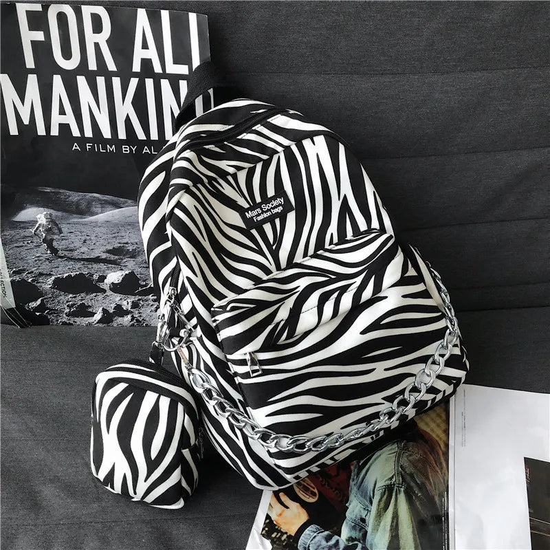 Leopard Print Chain Backpack for Teenage Girls