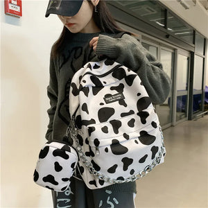 Leopard Print Chain Backpack for Teenage Girls