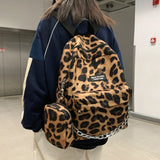Leopard Print Chain Backpack for Teenage Girls