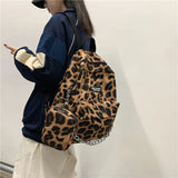 Leopard Print Chain Backpack for Teenage Girls