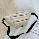 Women's Winter Lamb Wool Fanny Pack Crossbody Purse Plush Waist Bag