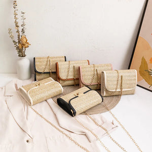 Women's Woven Straw Messenger Bag Small Square Bag