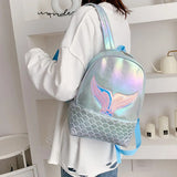 Sequined Fish Tail Backpack for Girls, Large Zipper School Bag