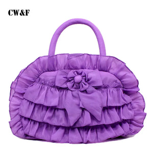 Girls Lace Cloth Handbag Princess Solid Color Bag