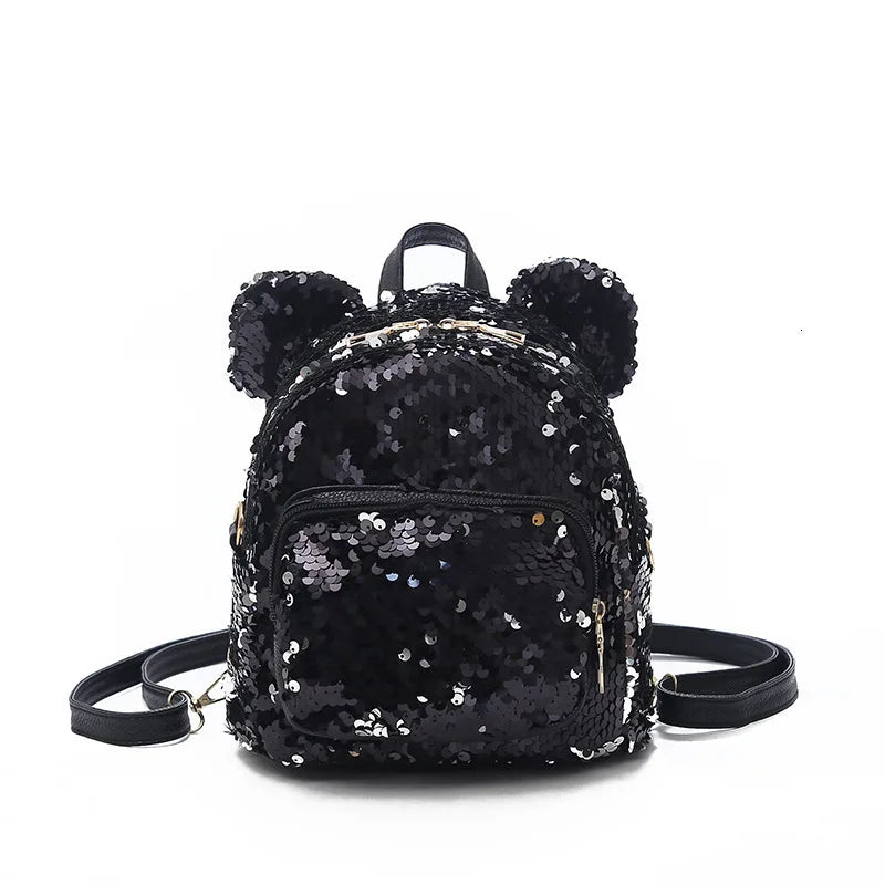 Glitter Women Sequins Backpack Ears Double Shoulder Bag Mini Bling Backpacks