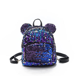 Glitter Women Sequins Backpack Ears Double Shoulder Bag Mini Bling Backpacks