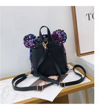 Glitter Women Sequins Backpack Ears Double Shoulder Bag Mini Bling Backpacks