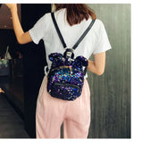 Glitter Women Sequins Backpack Ears Double Shoulder Bag Mini Bling Backpacks
