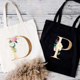 Alphabet Shoulder Bag Floral Letter Pattern Canvas Storage Bag