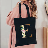 Alphabet Shoulder Bag Floral Letter Pattern Canvas Storage Bag
