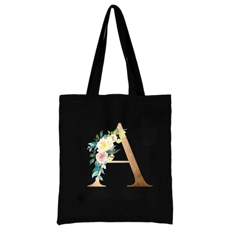 Alphabet Shoulder Bag Floral Letter Pattern Canvas Storage Bag