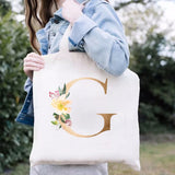 Alphabet Shoulder Bag Floral Letter Pattern Canvas Storage Bag